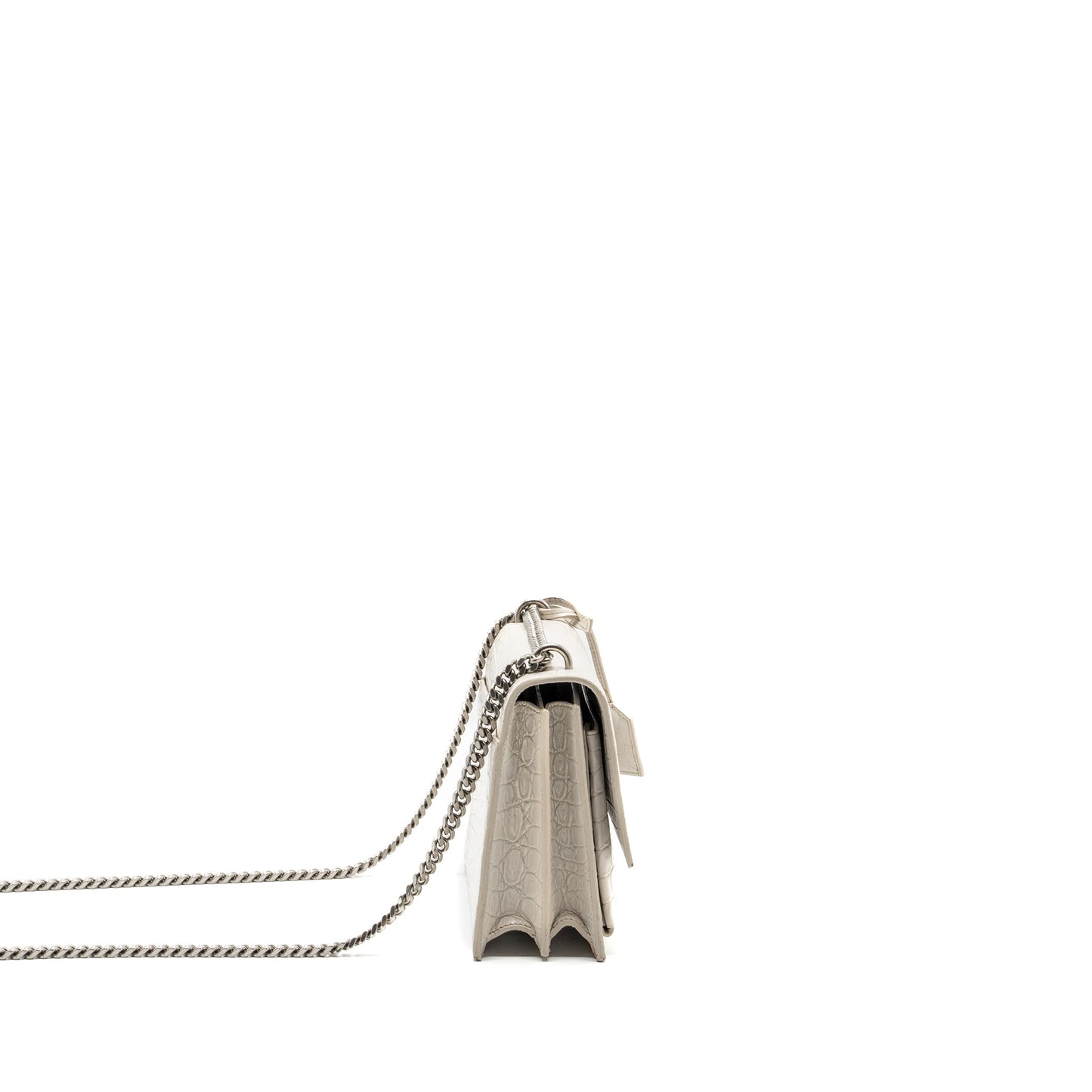 Saint Laurent/ Sunset Purse Crocodile embossed White