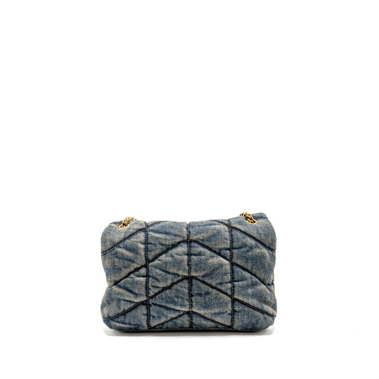 Saint Laurent/ Toy Loulou Puffer Mini Purse Denim Indigo Blue/Cinnamon