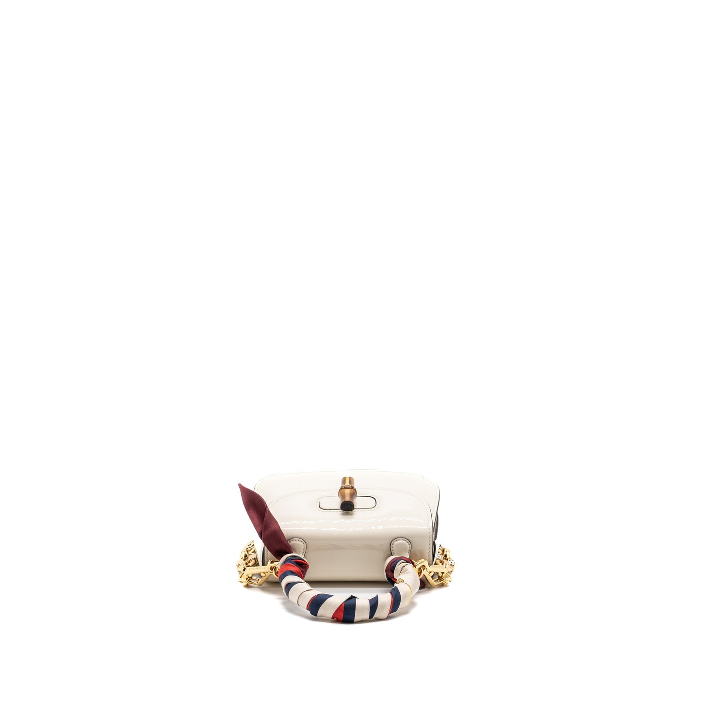 Gucci Bamboo 1947 Mini Top Handle Purse Patent Leather White