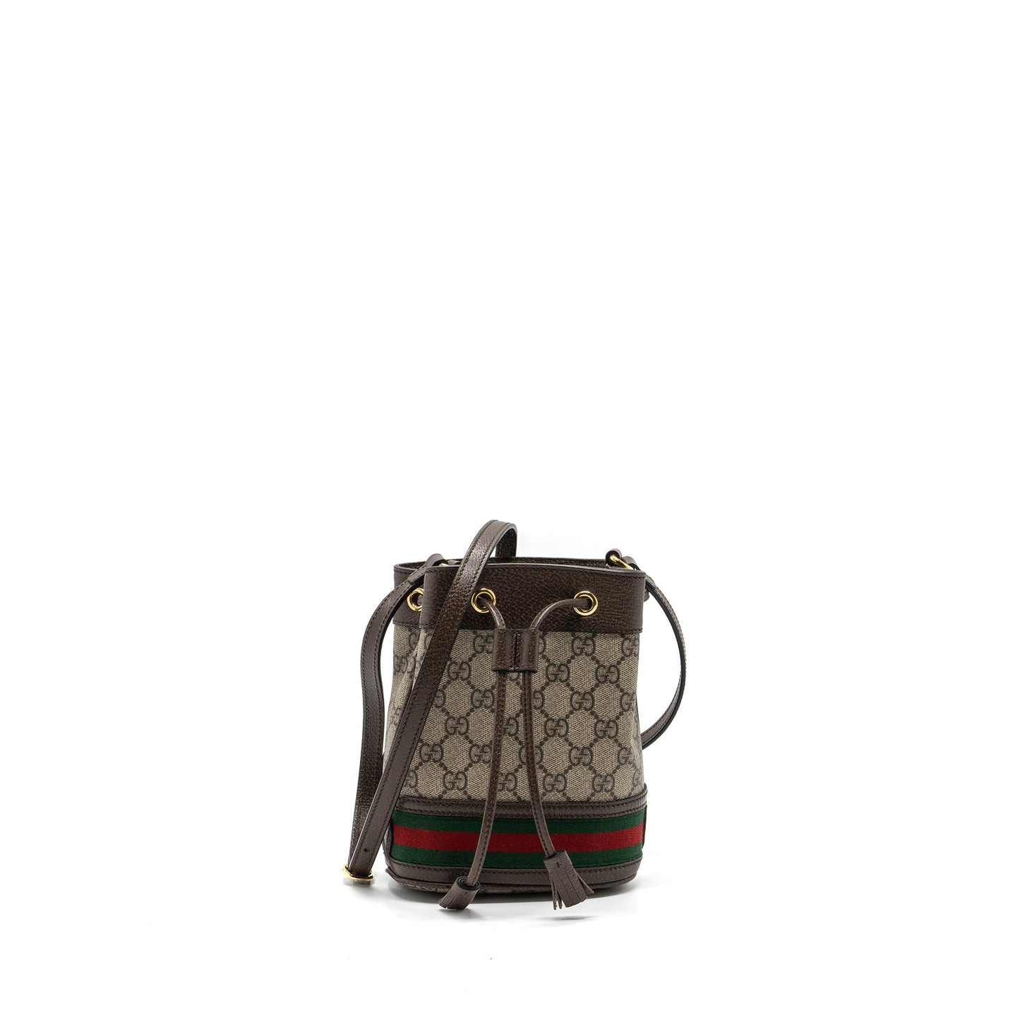 Gucci Ophidia Mini Bucket Purse Beige / Ebony Supreme Canvas