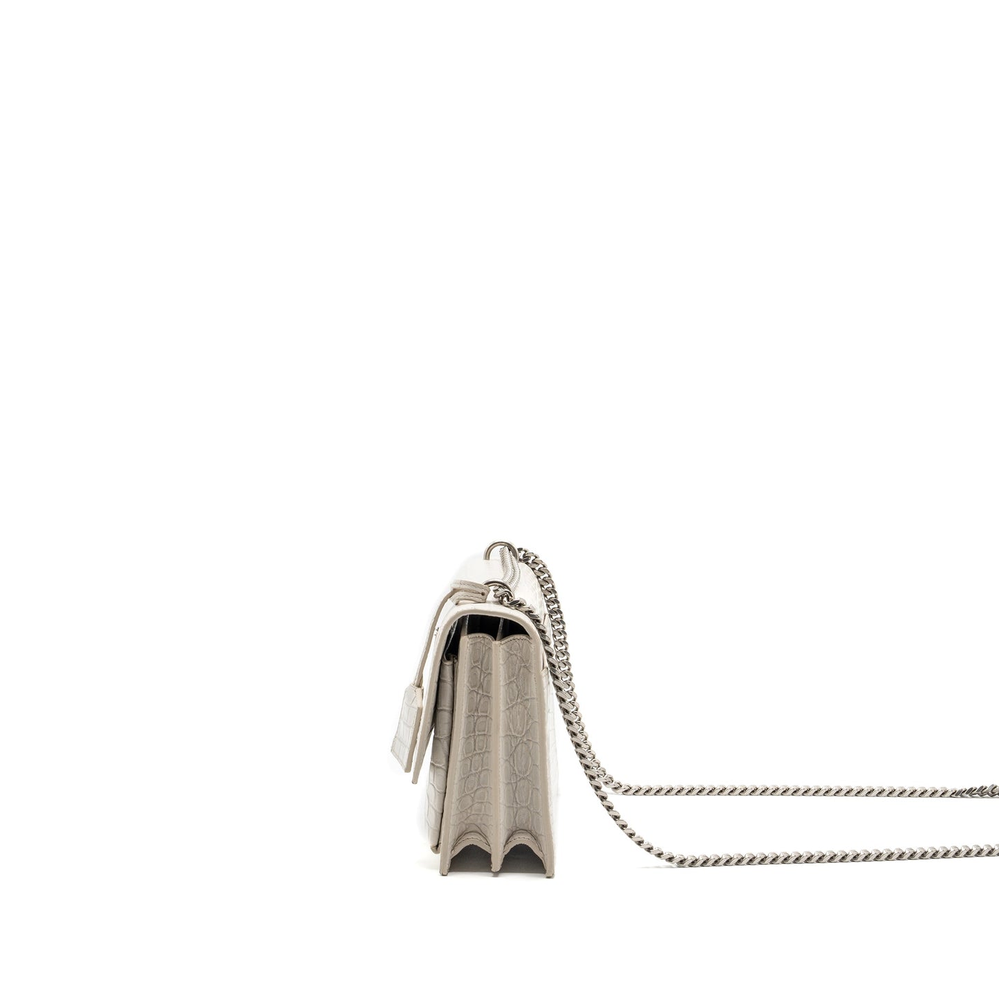 Saint Laurent/ Sunset Purse Crocodile embossed White