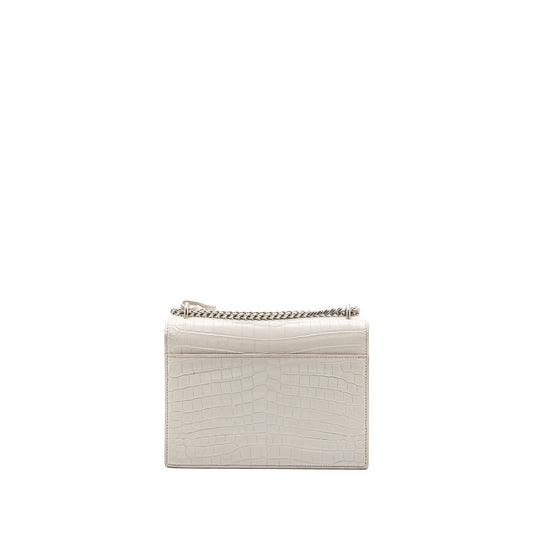 Saint Laurent/ Sunset Purse Crocodile embossed White