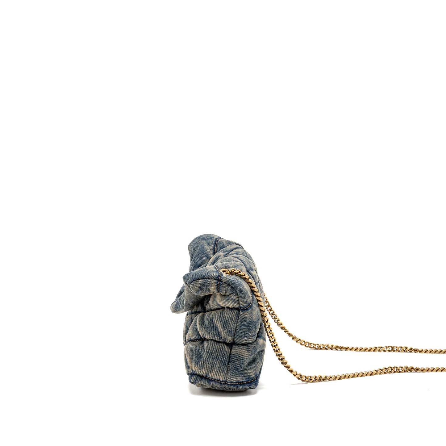 Saint Laurent/ Toy Loulou Puffer Mini Purse Denim Indigo Blue/Cinnamon