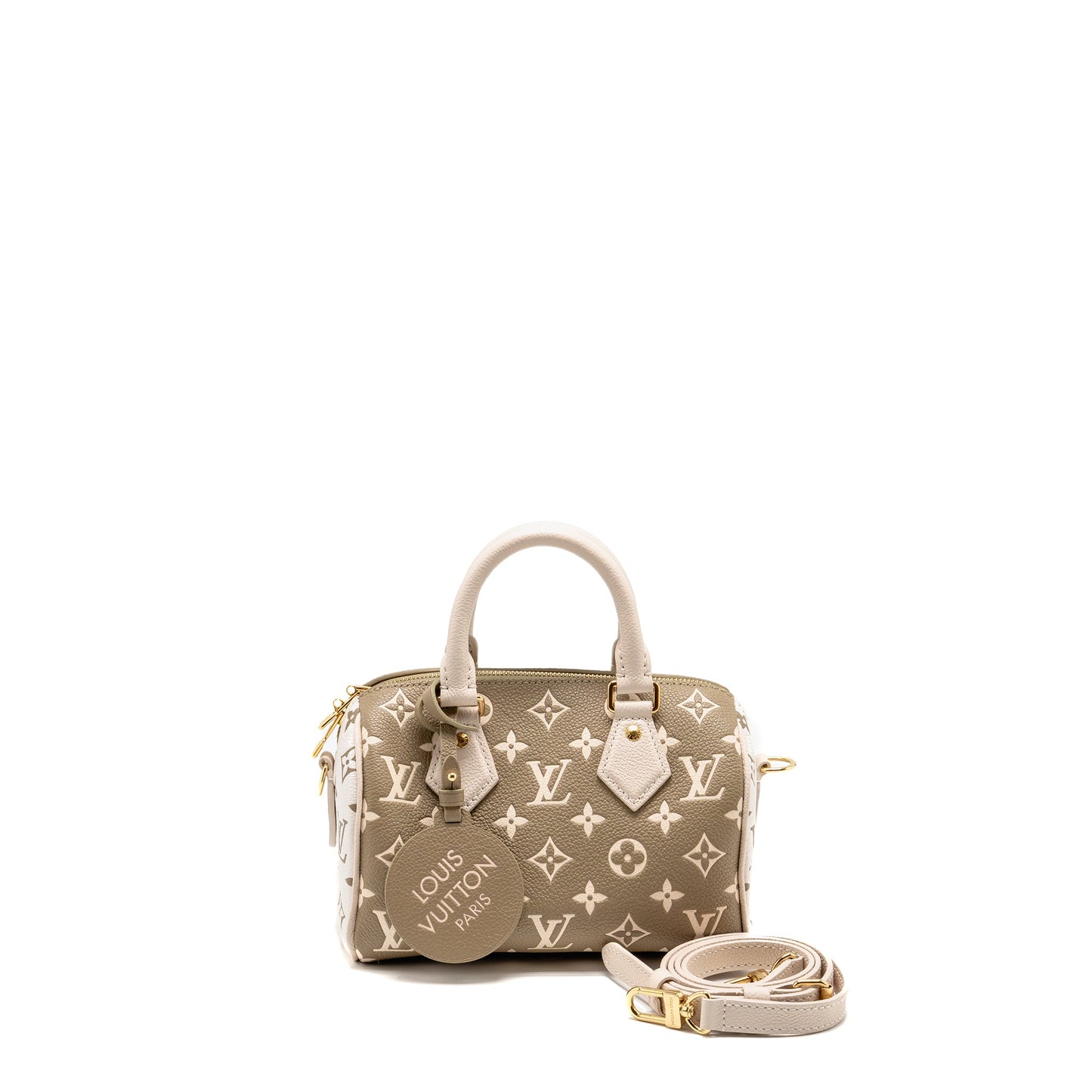 Louis Vuitton Speedy 20 Bandouliere Bicolour Monogram Empreinte Leather Khaki/Beige