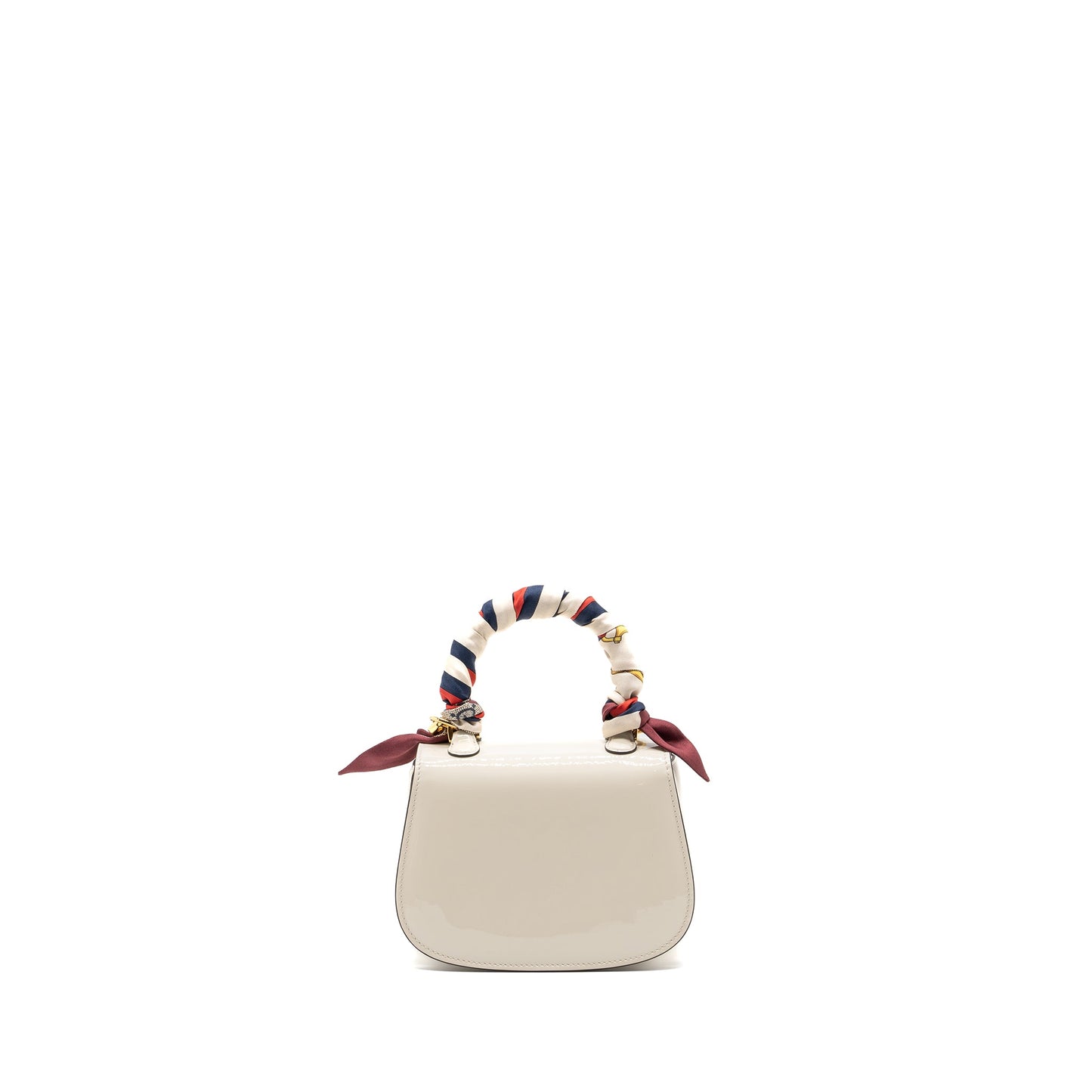 Gucci Bamboo 1947 Mini Top Handle Purse Patent Leather White