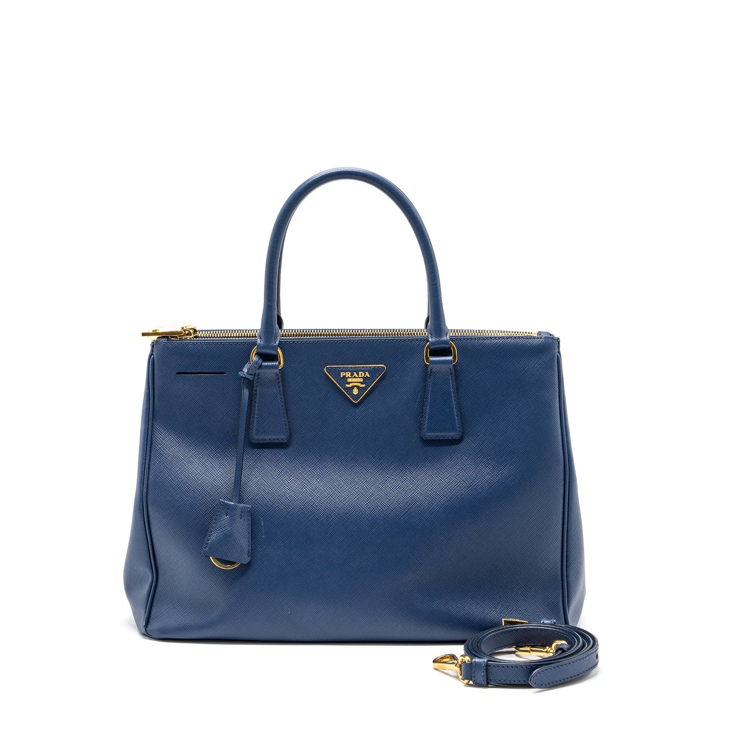 Prada double zip tote Purse saffiano calfskin blue