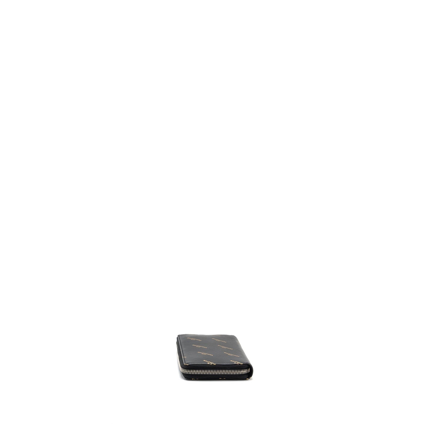 Balenciaga Logo Long Zip Wallet Calfskin Black