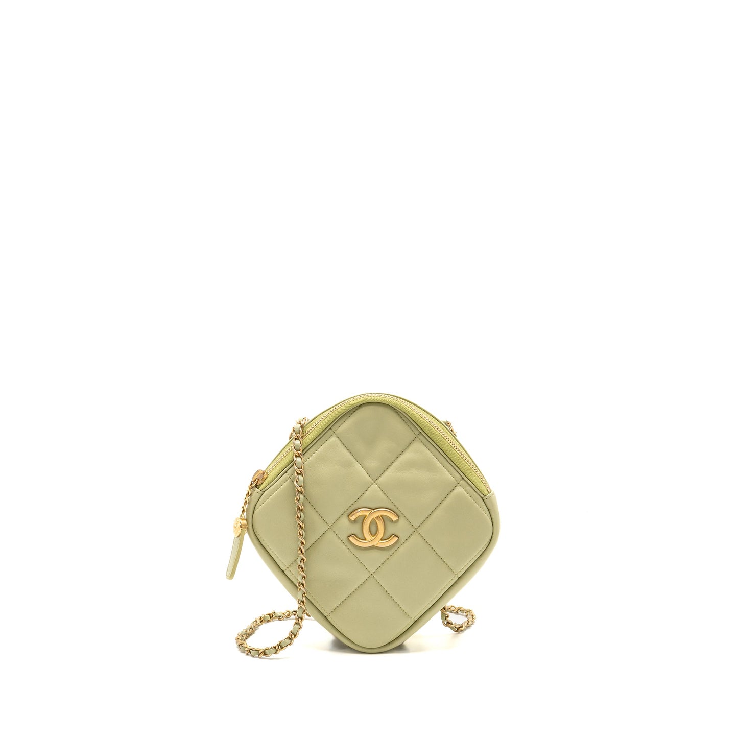 Chanel 20a Diamond Shape Crossbody Bag Quilted Lambskin Light Green GHW