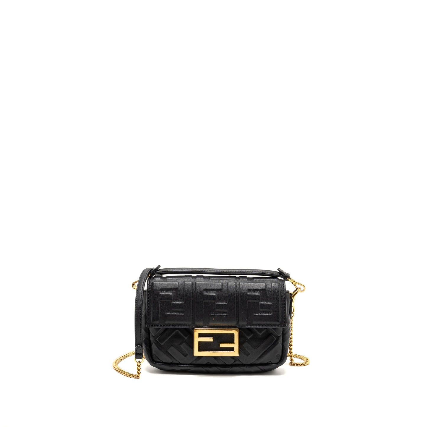 Fendi Mini Baguette Purse Motif Nappa Leather Black