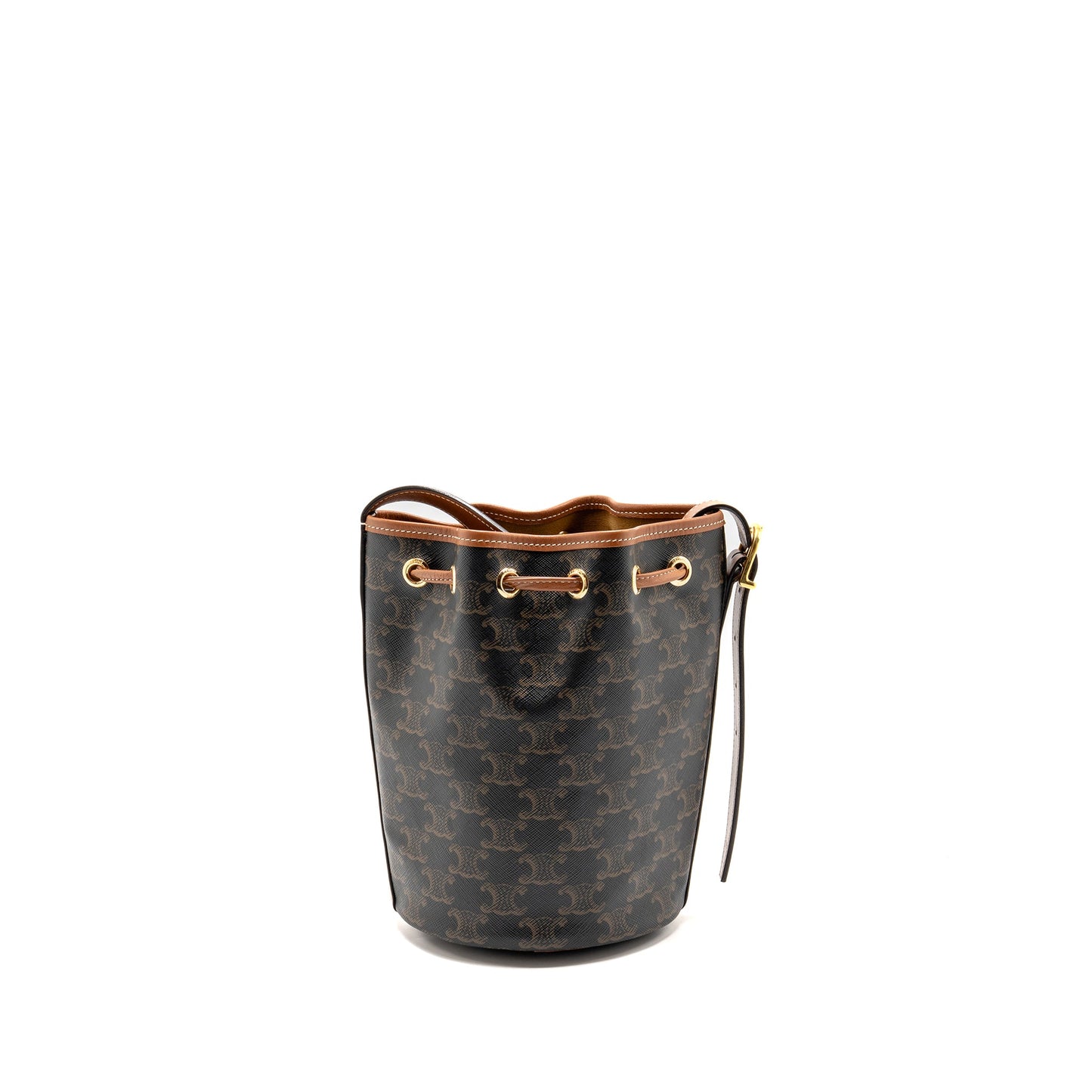 Celine Small Drawstring Purse Triomphe Canvas / Calfskin Tan
