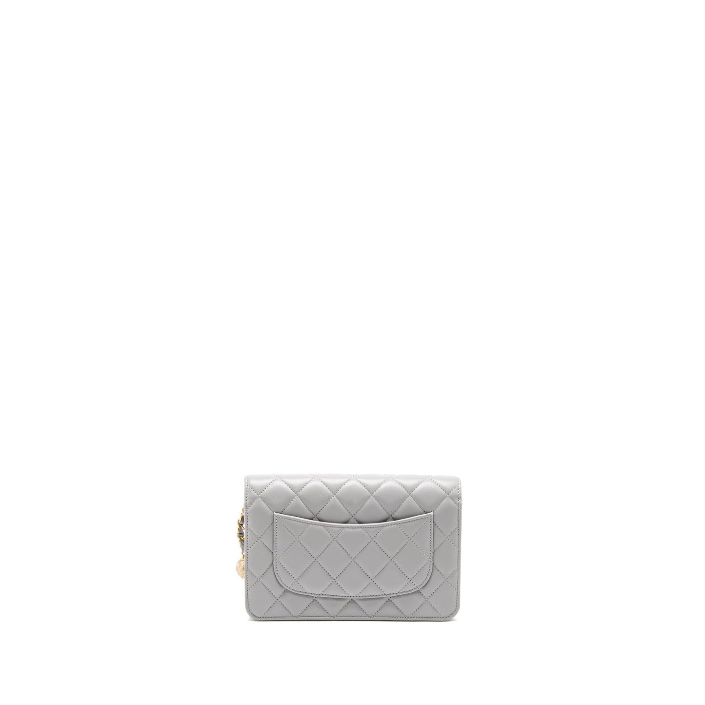 Chanel Pearl Crush Wallet on Chain Lambskin Light Grey Brushed GHW (Microchip)
