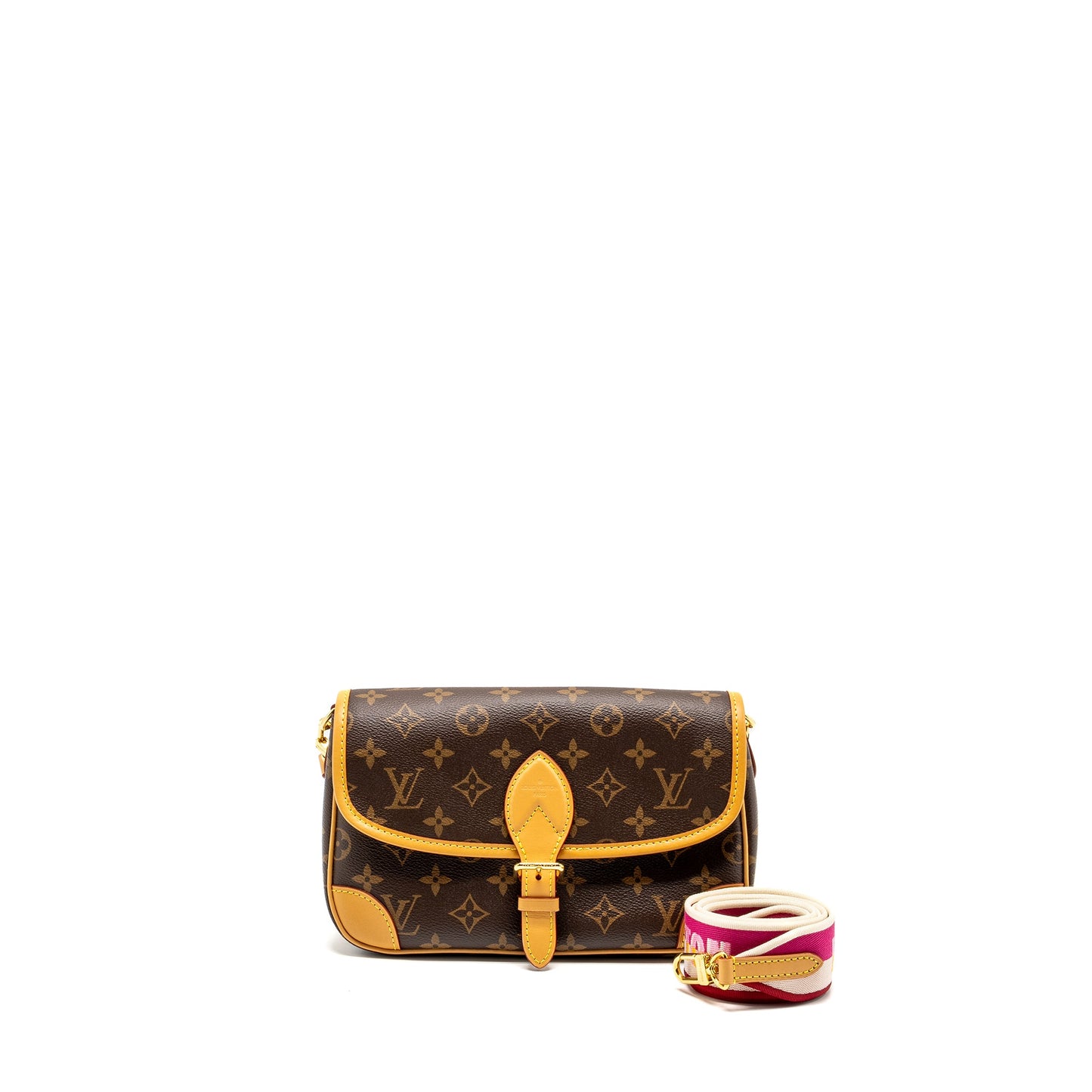 Louis Vuitton Diane Purse With Fuchsia Strap Monogram Canvas