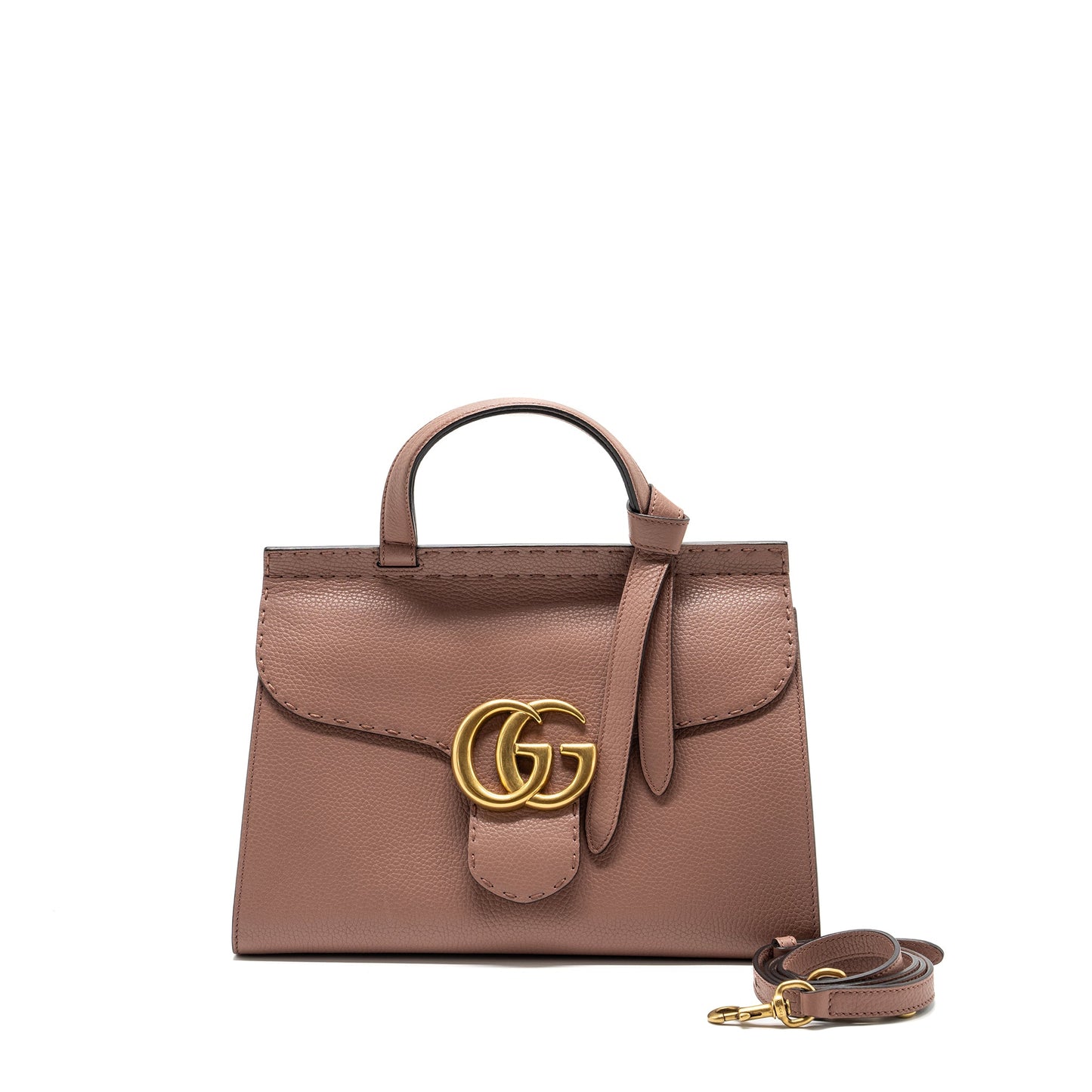 Gucci Top Handle Flap Purse Calfskin Dark Pink