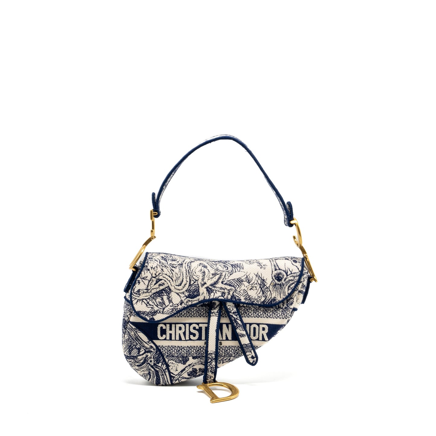 Dior Medium Saddle Purse Toile De Jouy Blue