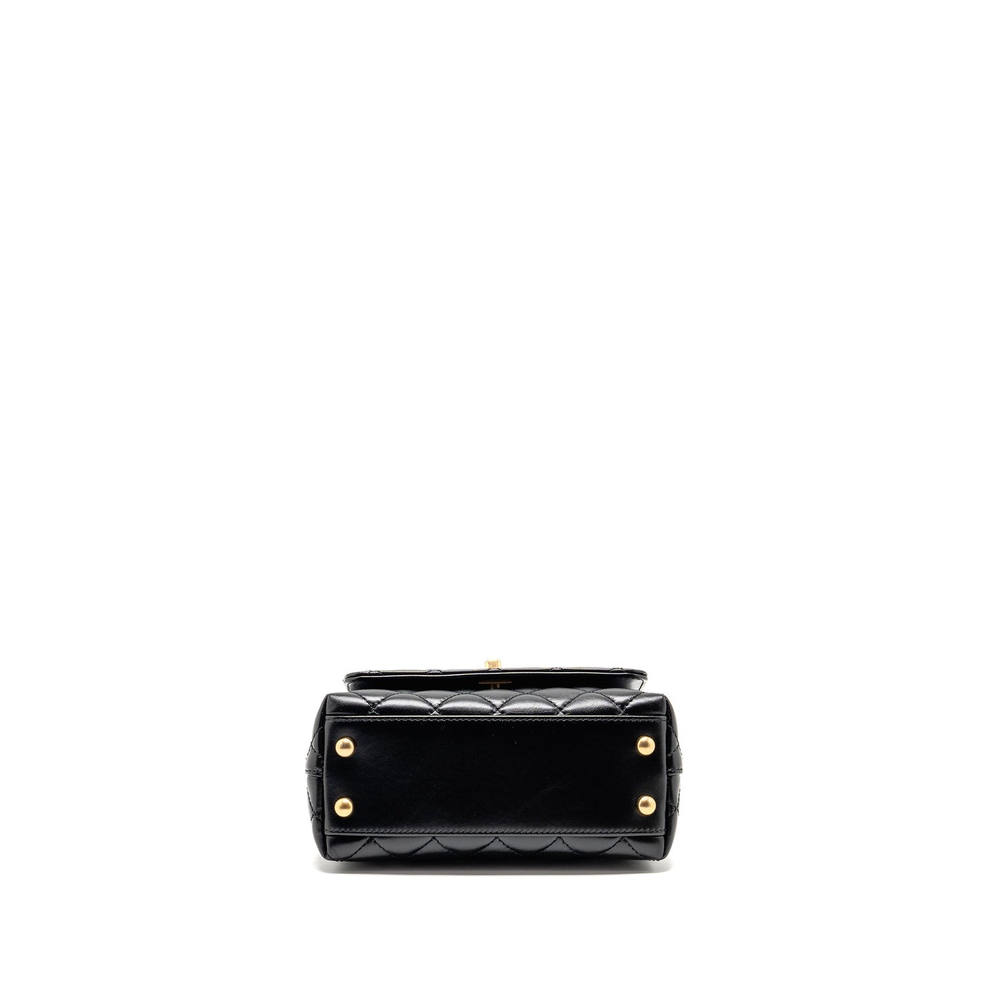 Chanel Detailed Metal Top Handle Mini Coco Handle Flap Bag Shiny Calfskin Black GHW (Microchip)