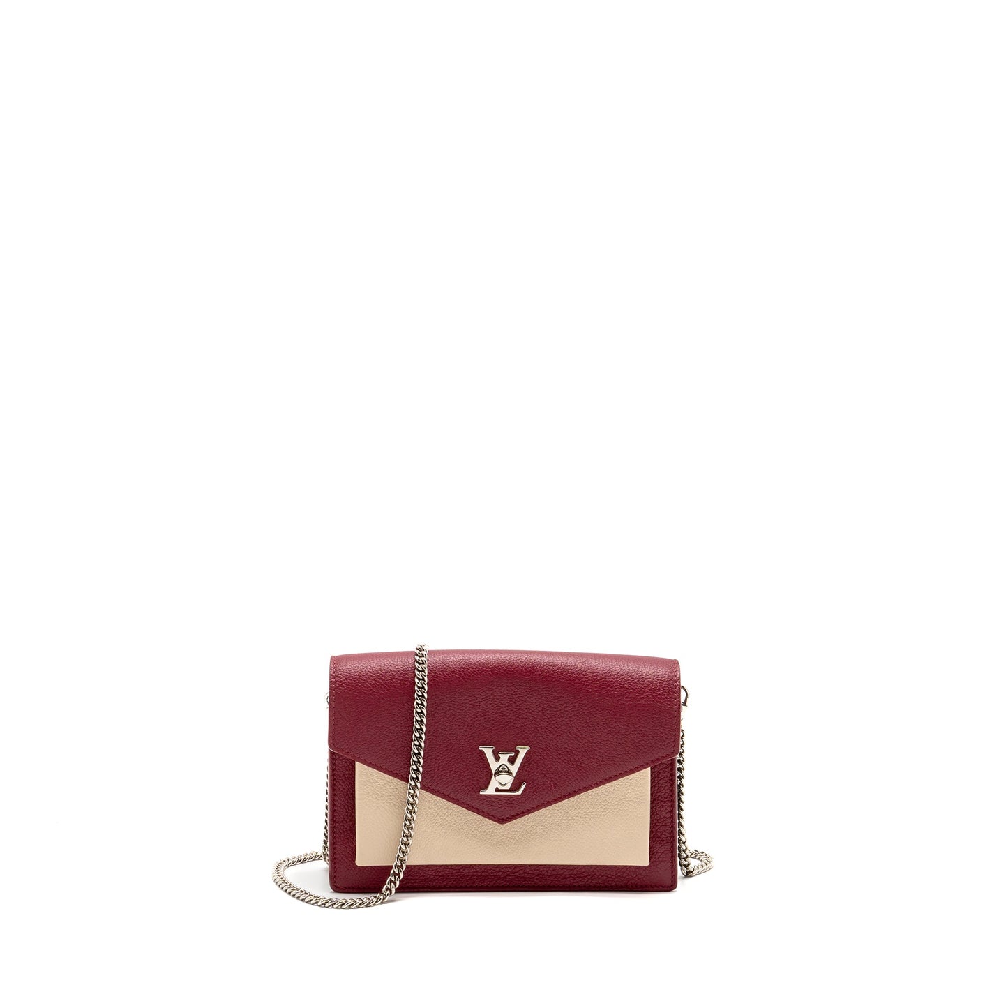 Louis Vuitton Mylockme chain pochette calfskin multicolor dark red/ beige/ grey