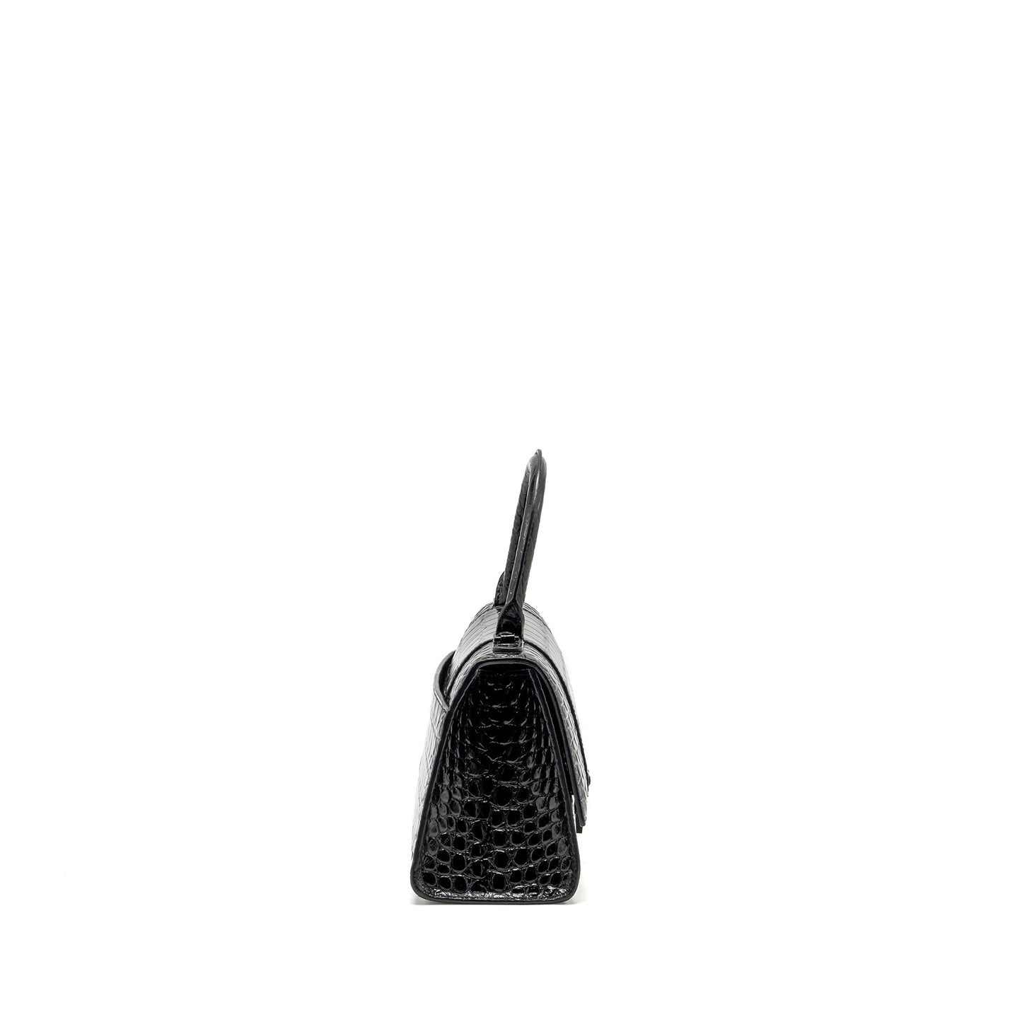 Balenciaga Hourglass S Crocodile-Embossed Calfskin So Black