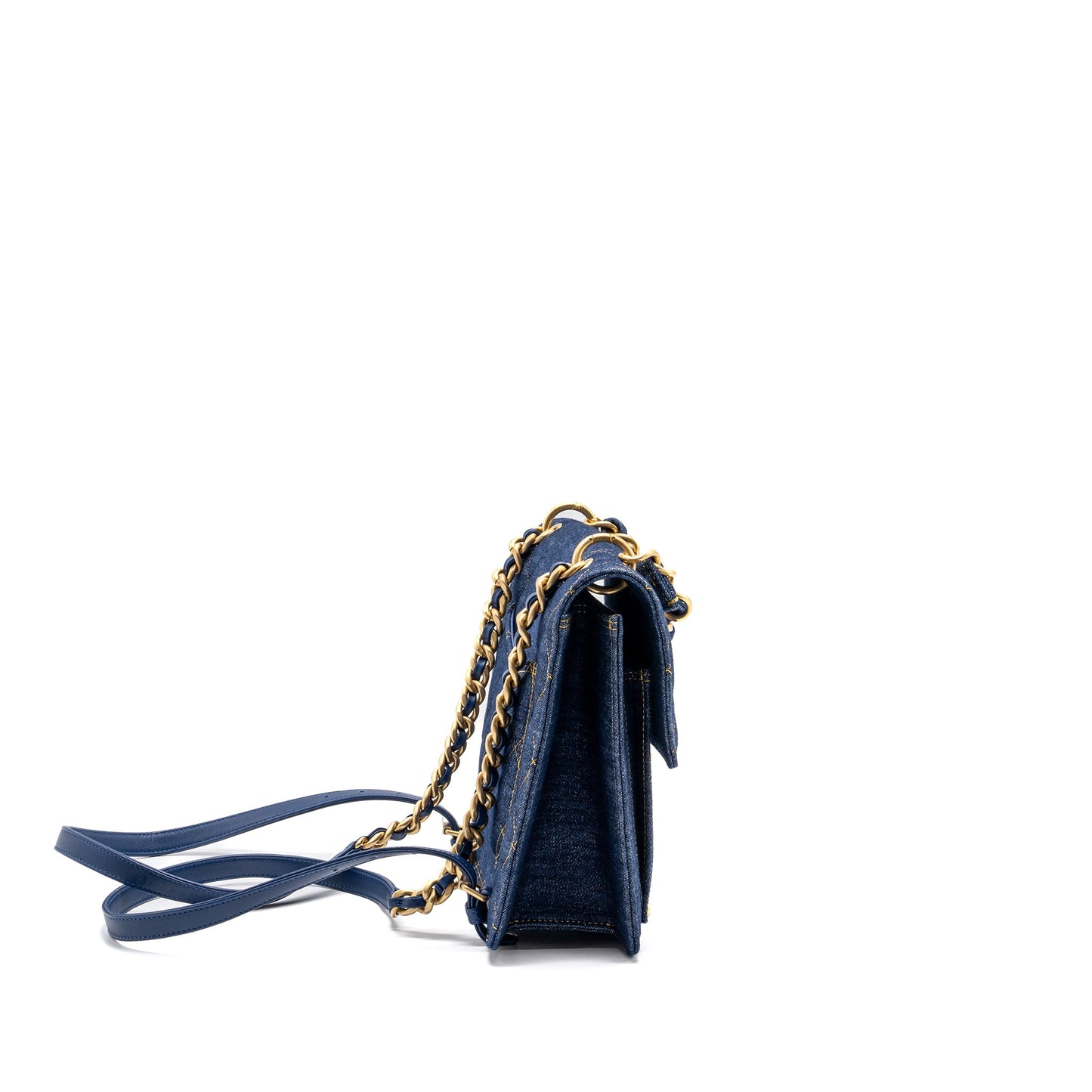 Chanel 23S flap backpack denim blue with GHW (microchip)