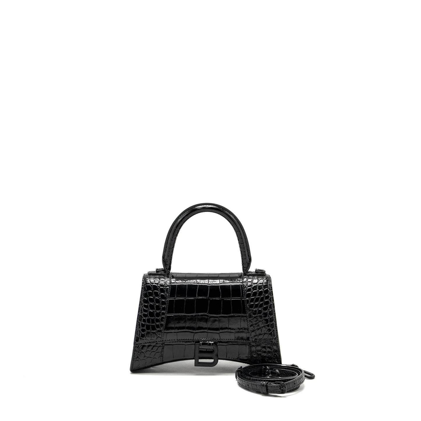 Balenciaga Hourglass S Crocodile-Embossed Calfskin So Black