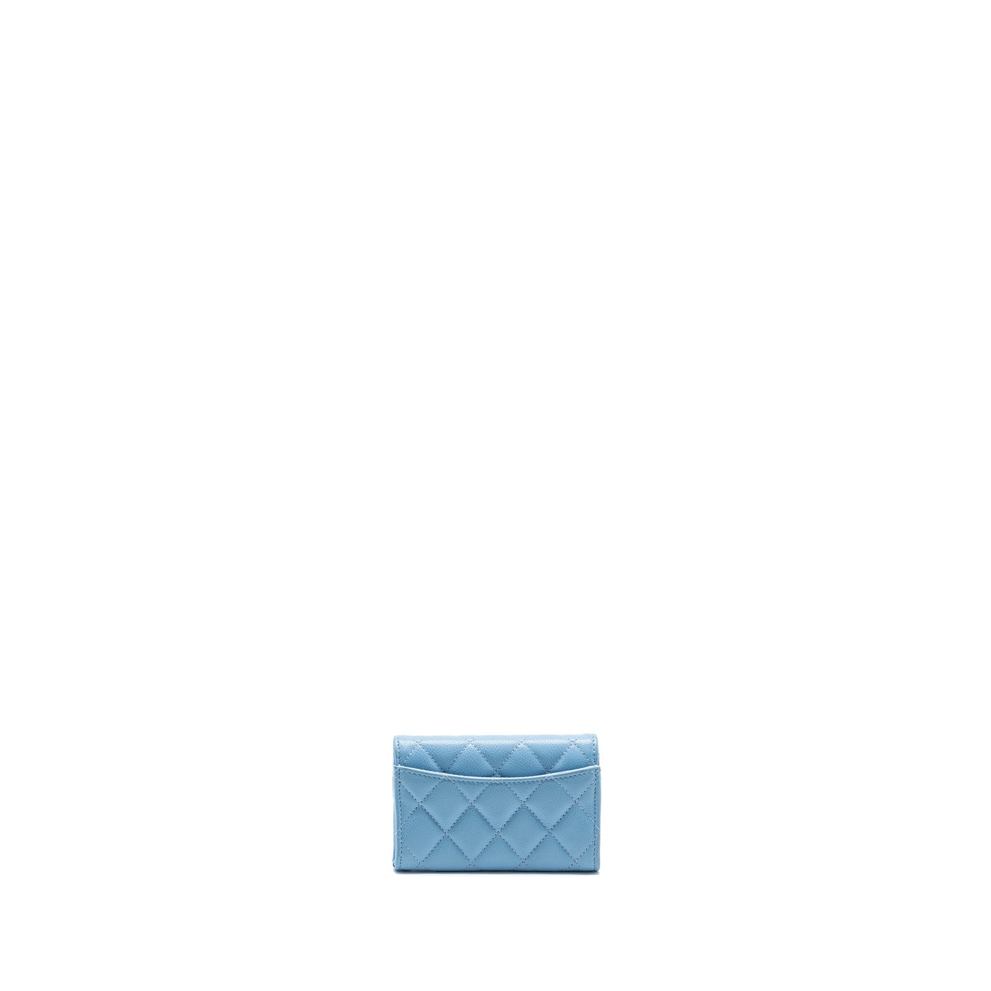 Chanel classic flap card holder caviar blue LGHW (microchip)