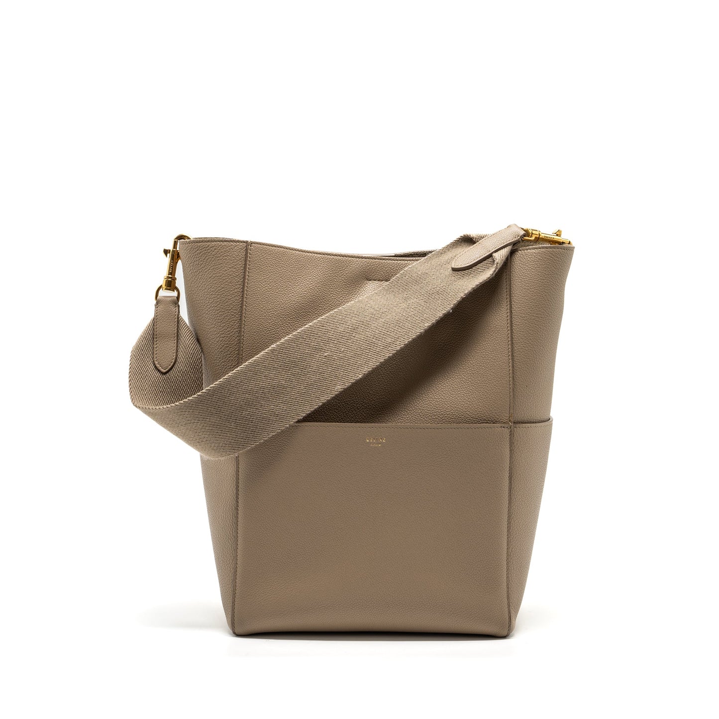 Celine Sangle Bucket Purse Calfskin Light Grey
