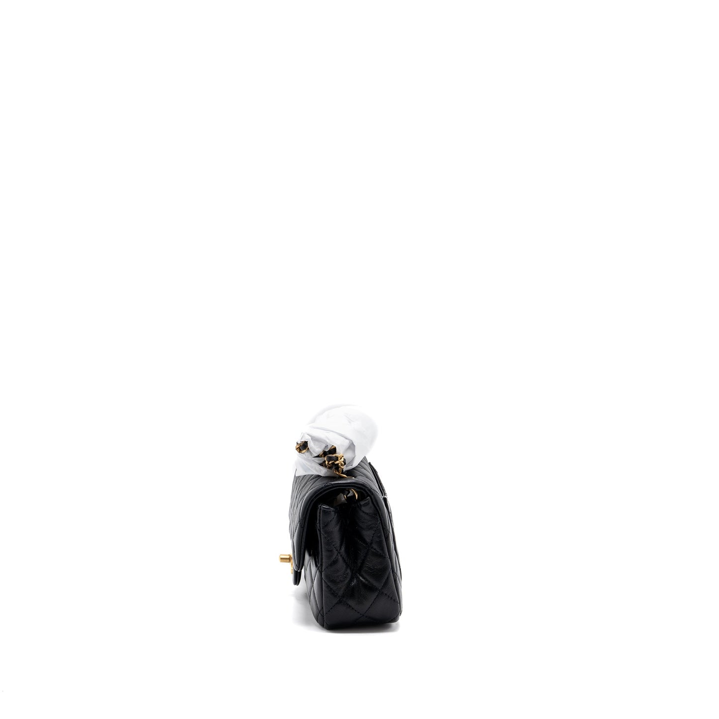 CHANEL PEARL CRUSH MINI RECTANGULAR LAMBSKIN BLACK BRUSHED GHW (MICROCHIP)