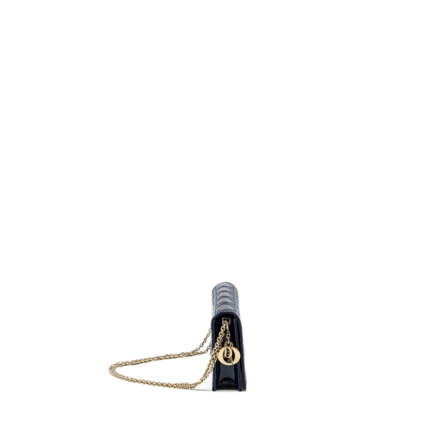 Dior Lady Dior Pouch with Chain patent dark blue