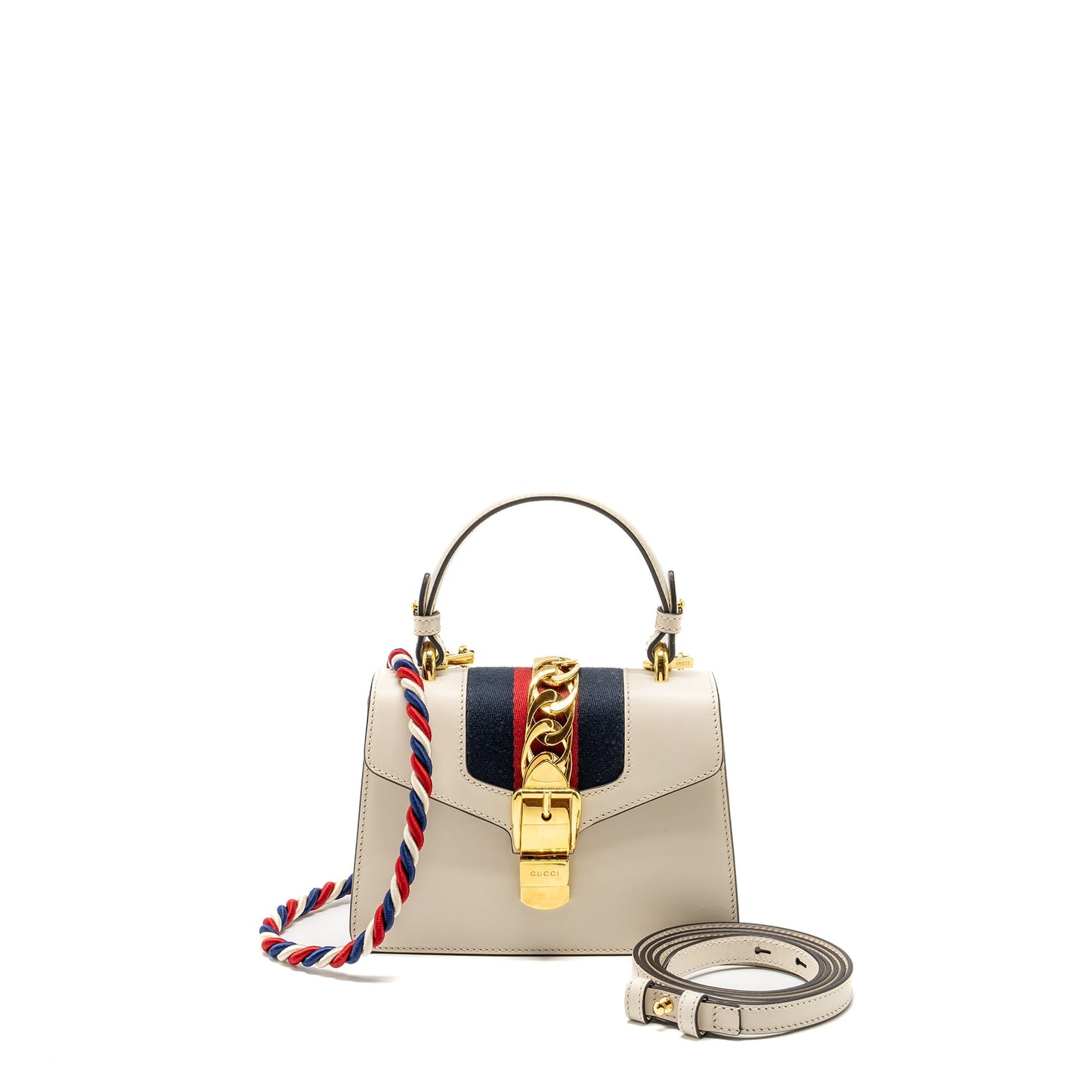 Gucci Mini Sylvie Top Handle Purse Calfskin White