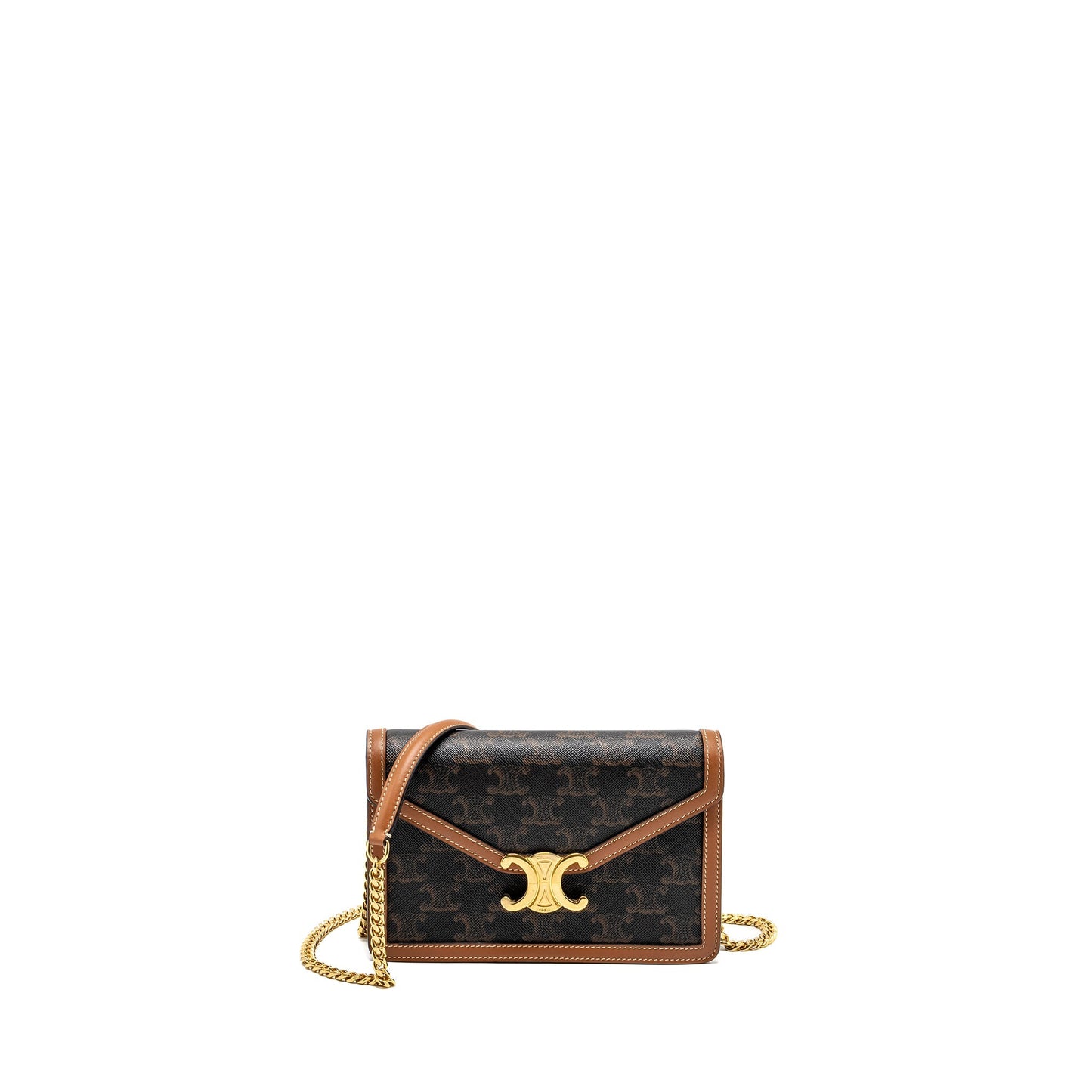 Luxury CELINE Wallet on Chain Margo Triomphe Canvas/Calfskin Tan