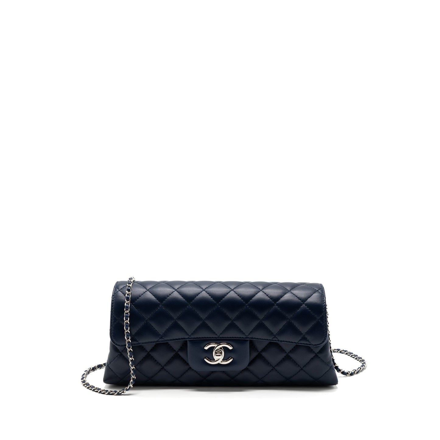 Chanel quilted long flap bag lambskin dark blue SHW