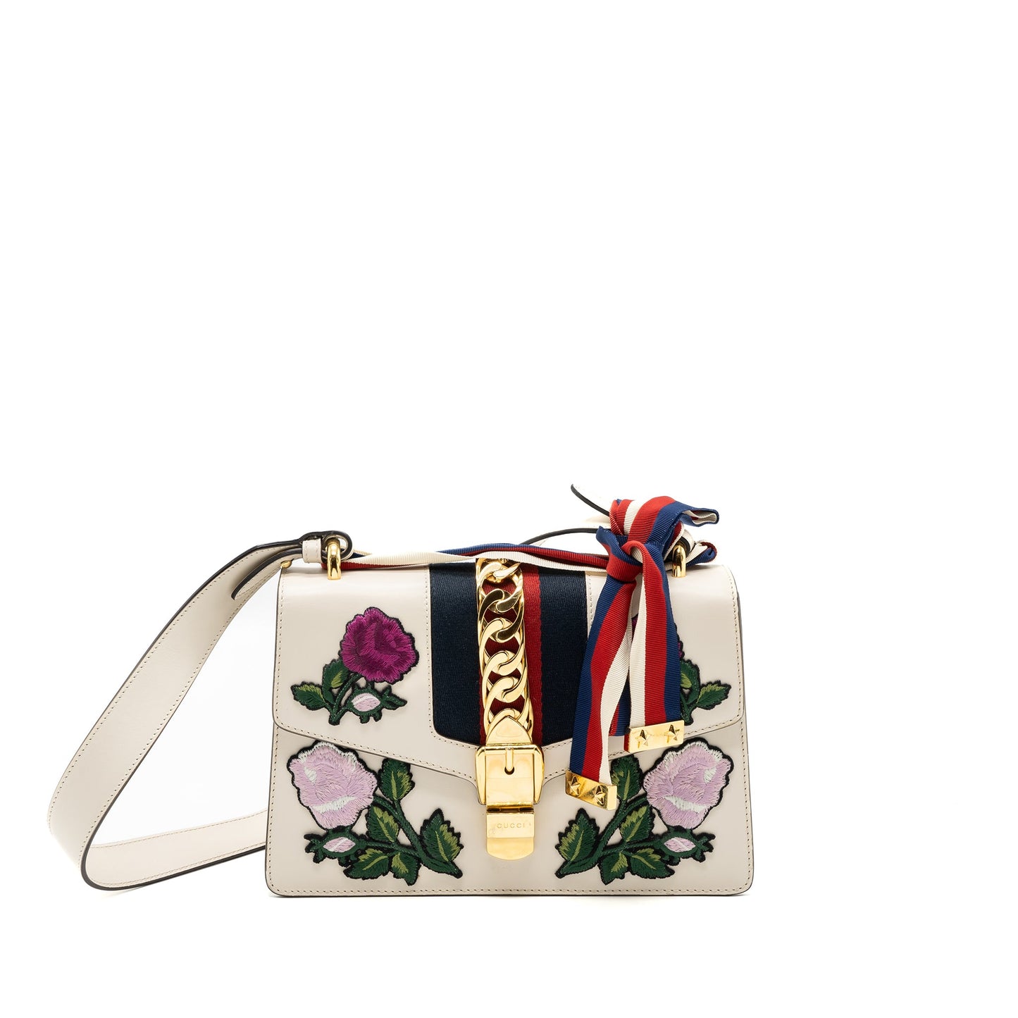 Gucci Sylvie Embroidered Mini Purse Calfskin White