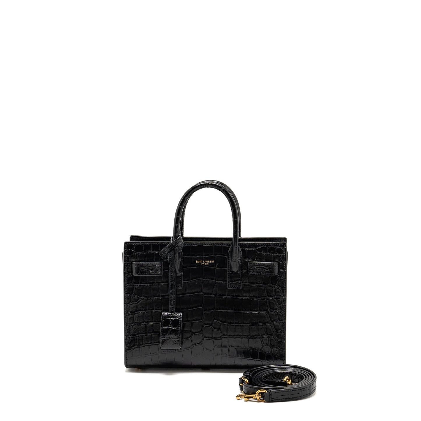 Saint Laurent/ Nano Sac de Jour Crocodile-Embossed Calfskin Black