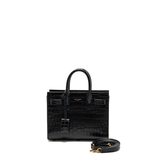 Saint Laurent/ Nano Sac de Jour Crocodile-Embossed Calfskin Black