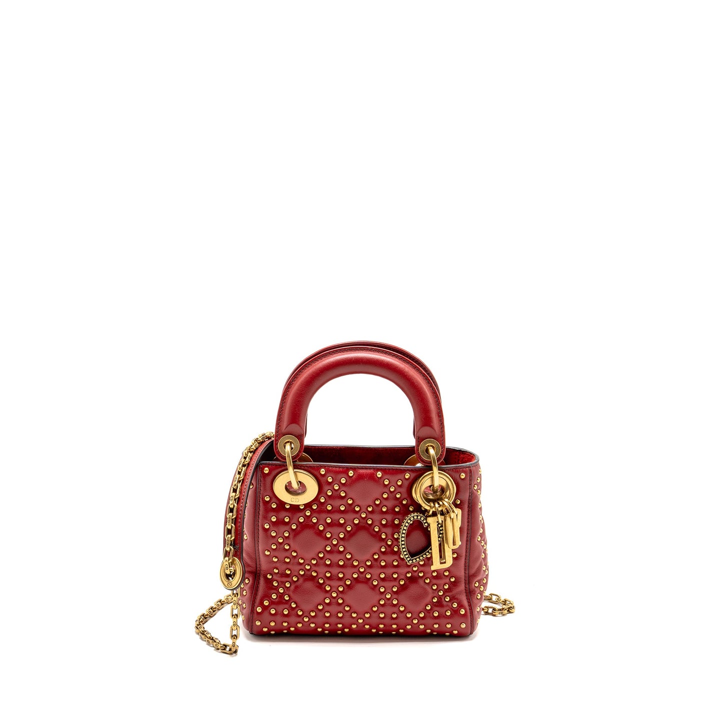Dior Love Charm Mini Lady Dior Studded Lambskin Red