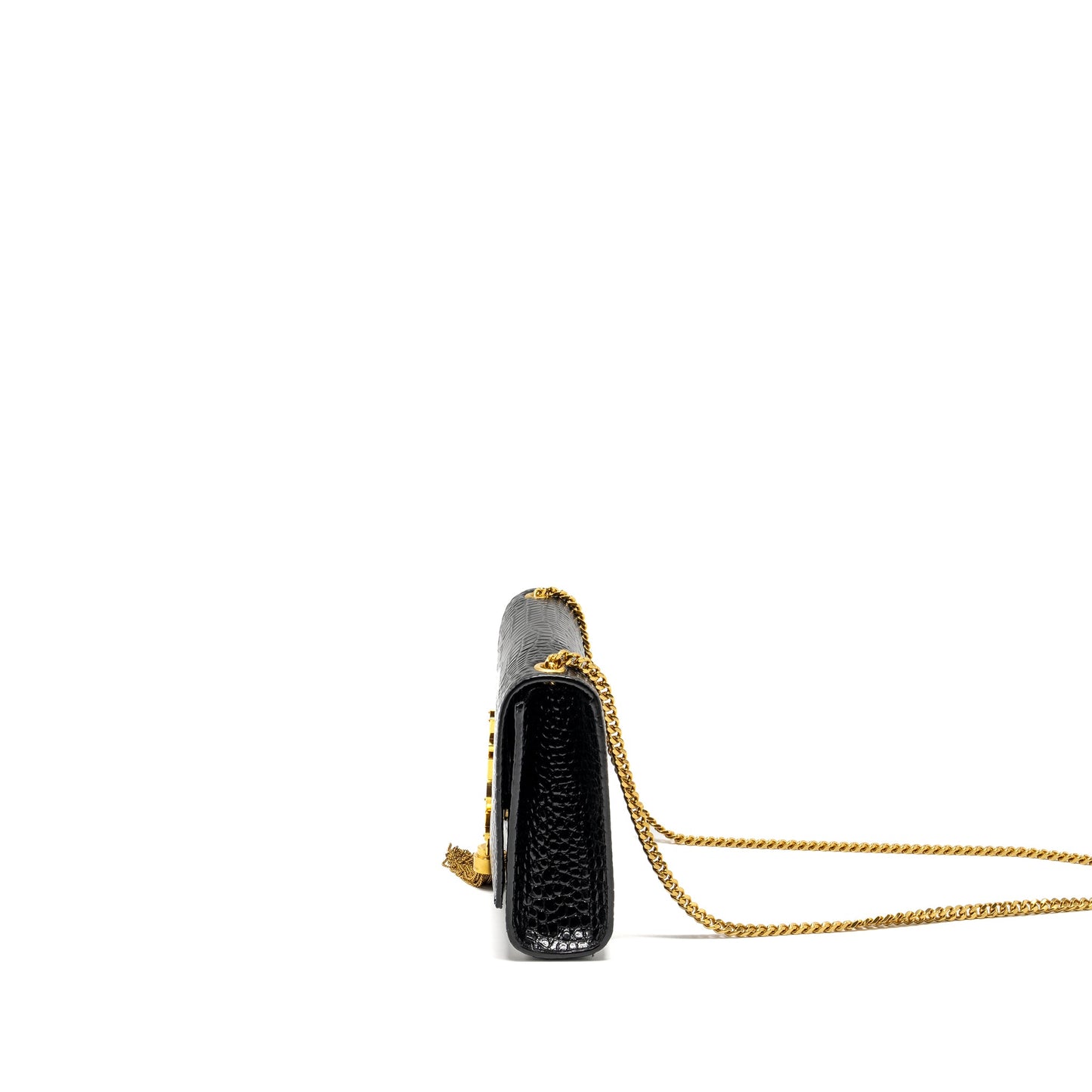 Saint Laurent/ Kate Tassel Purse Crocodile-Embossed Calfskin Black