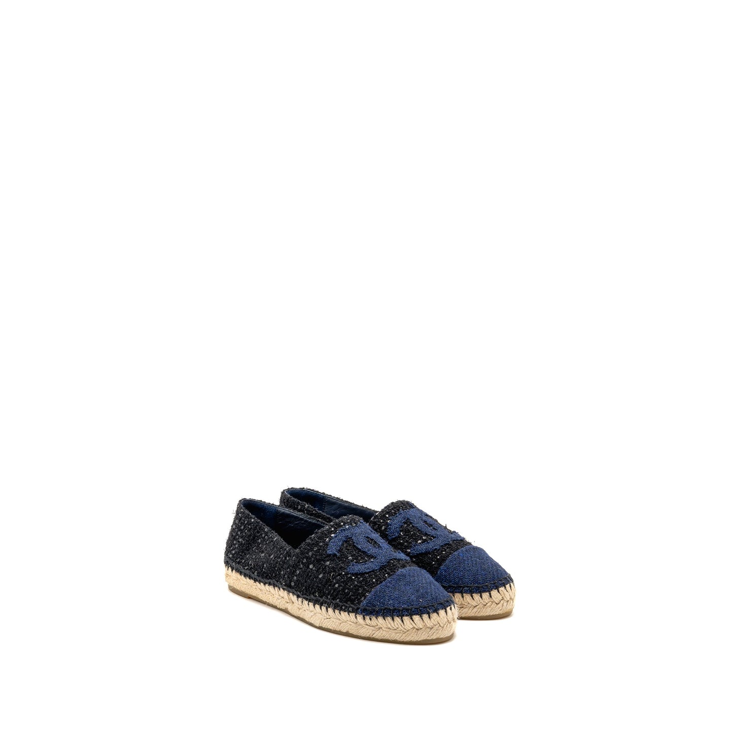 Chanel Size 37 Espadrilles Tweed/Cotton Dark Blue/Black/Multicolour