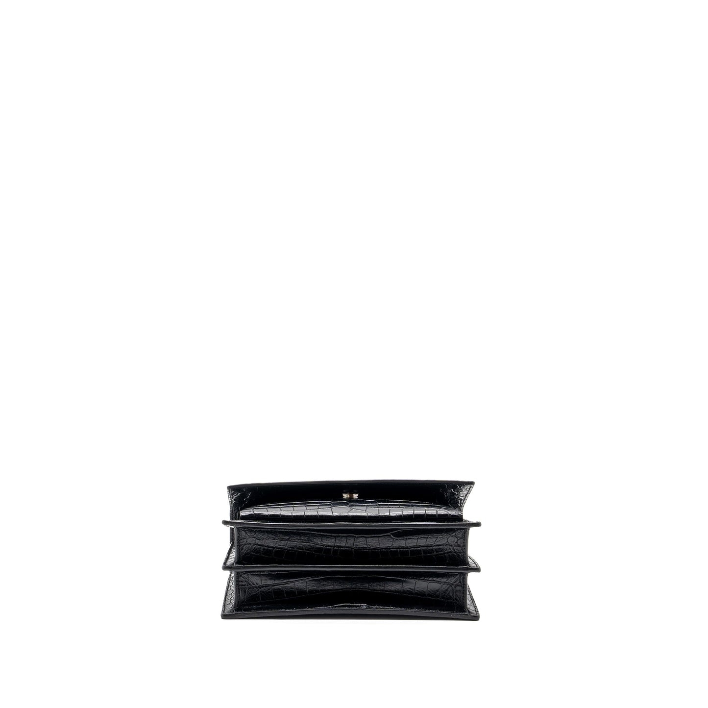 Saint Laurent/ Sunset Purse Crocodile-Embossed Black