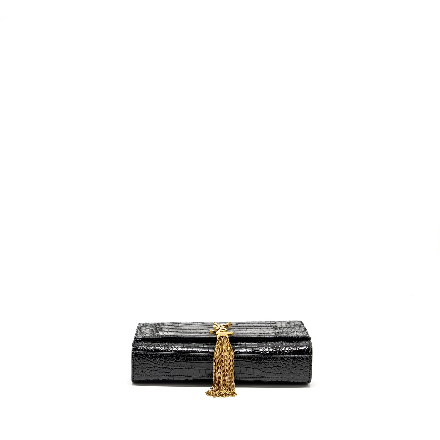 Saint Laurent/ Kate Tassel Purse Crocodile-Embossed Calfskin Black