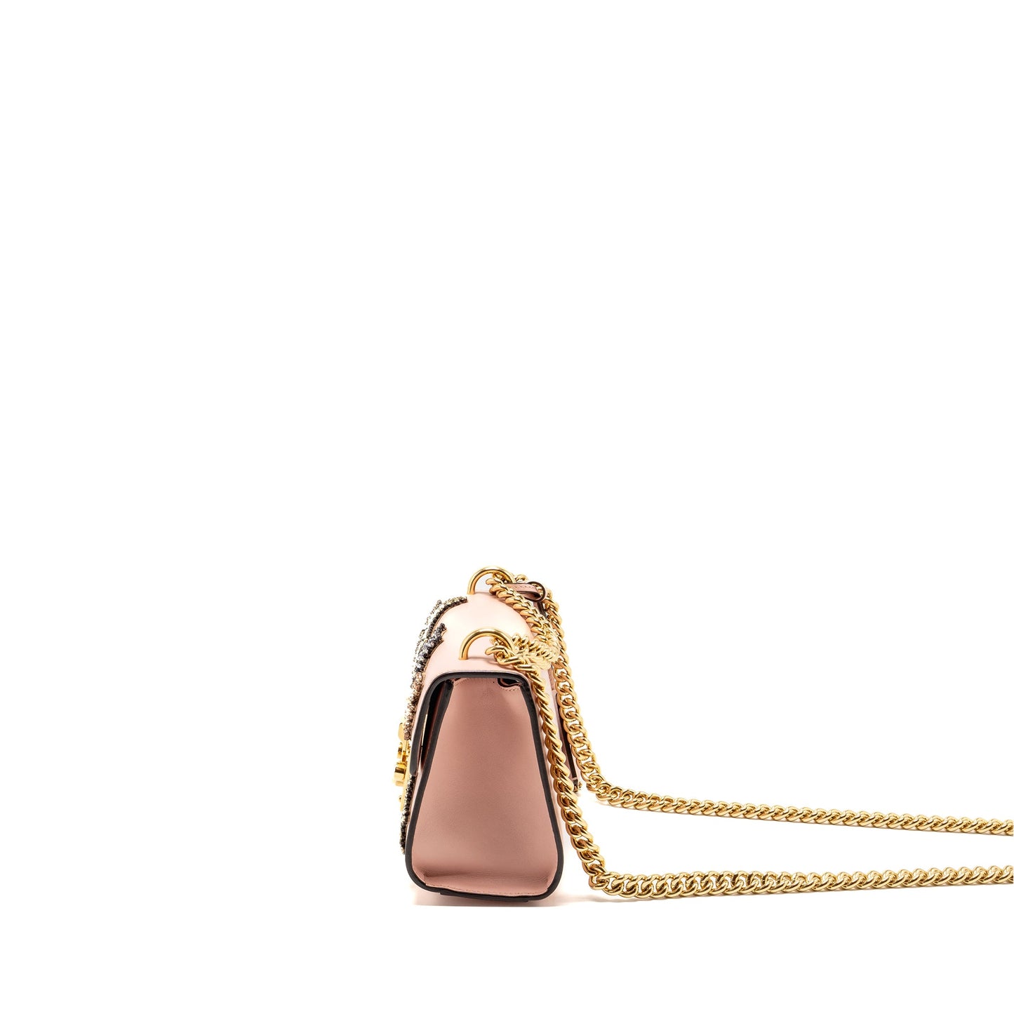 Gucci Padlock Chain Purse Crystal Stars Calfskin Pink