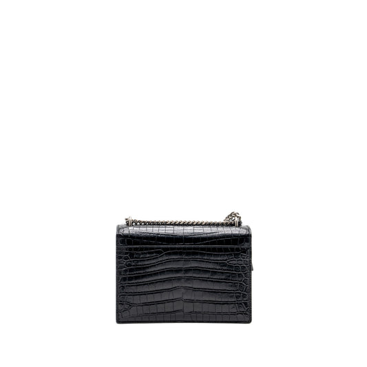 Saint Laurent/ Sunset Purse Crocodile-Embossed Black
