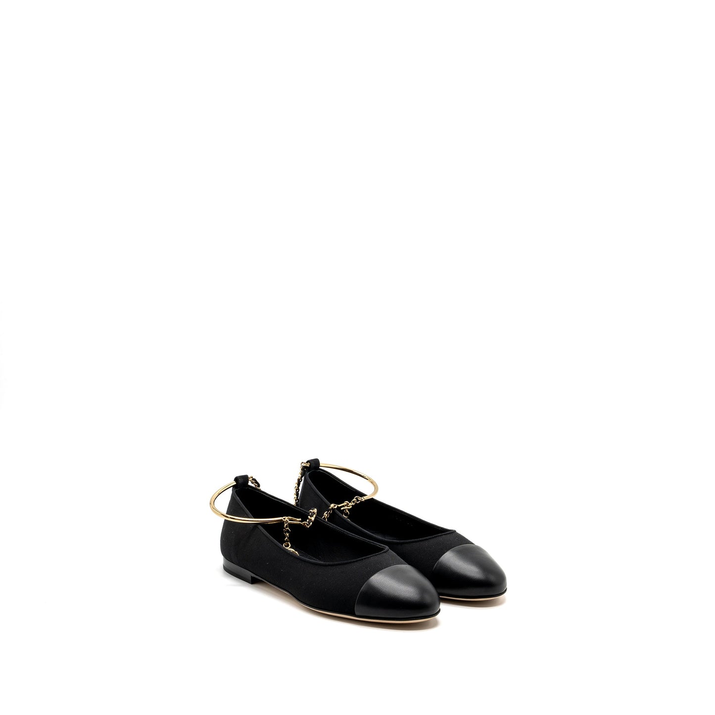 Chanel Size 37 Ballerinas Shoes Canvas/Leather Black LGHW