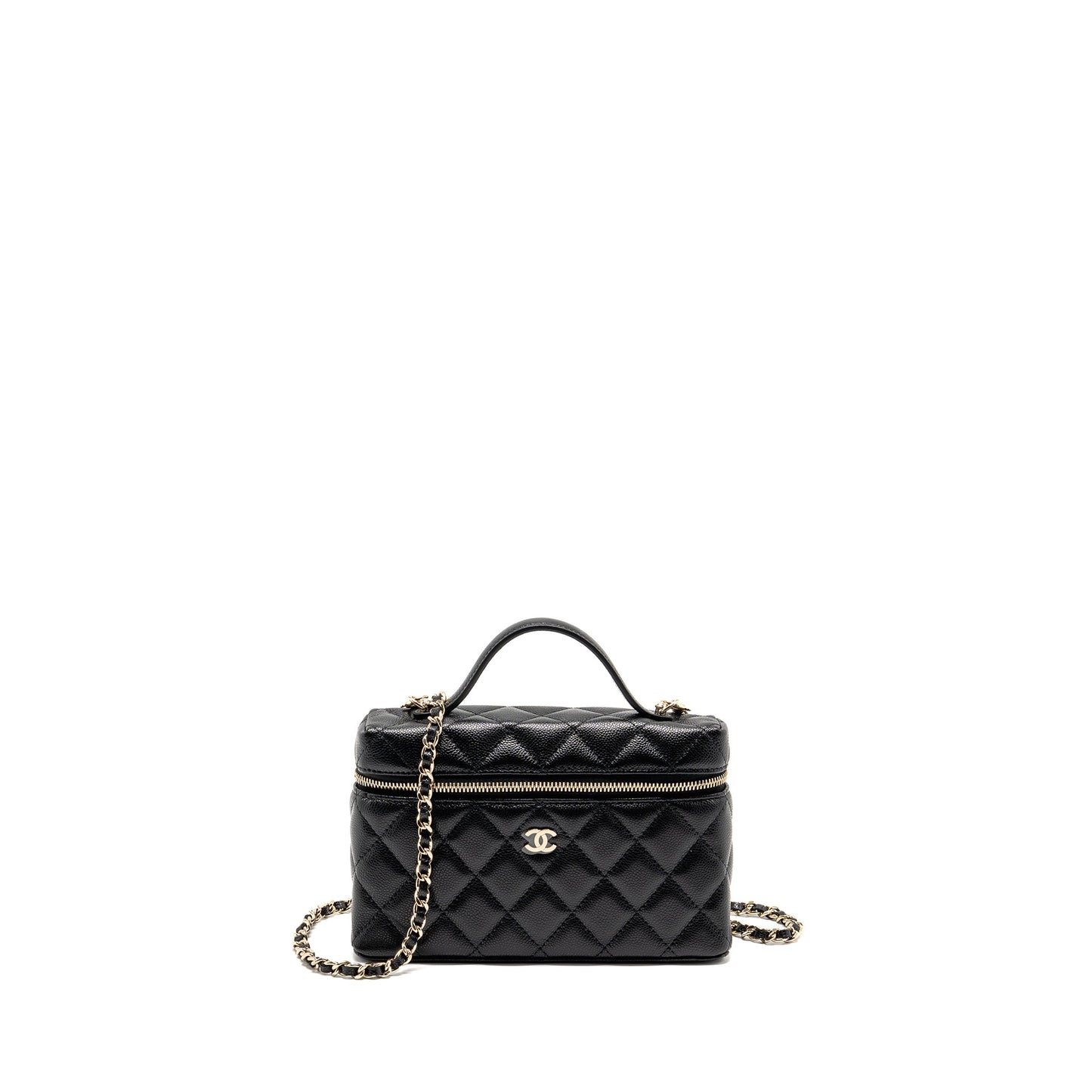 Chanel 25p CC top handle vanity with chain caviar black LGHW (microchip)