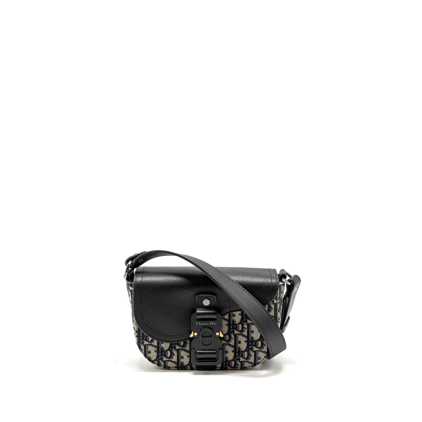 Homme Mini Saddle Messenger Purse with Flap Oblique Jacquard/Grained Calfskin Multicolour Hardware