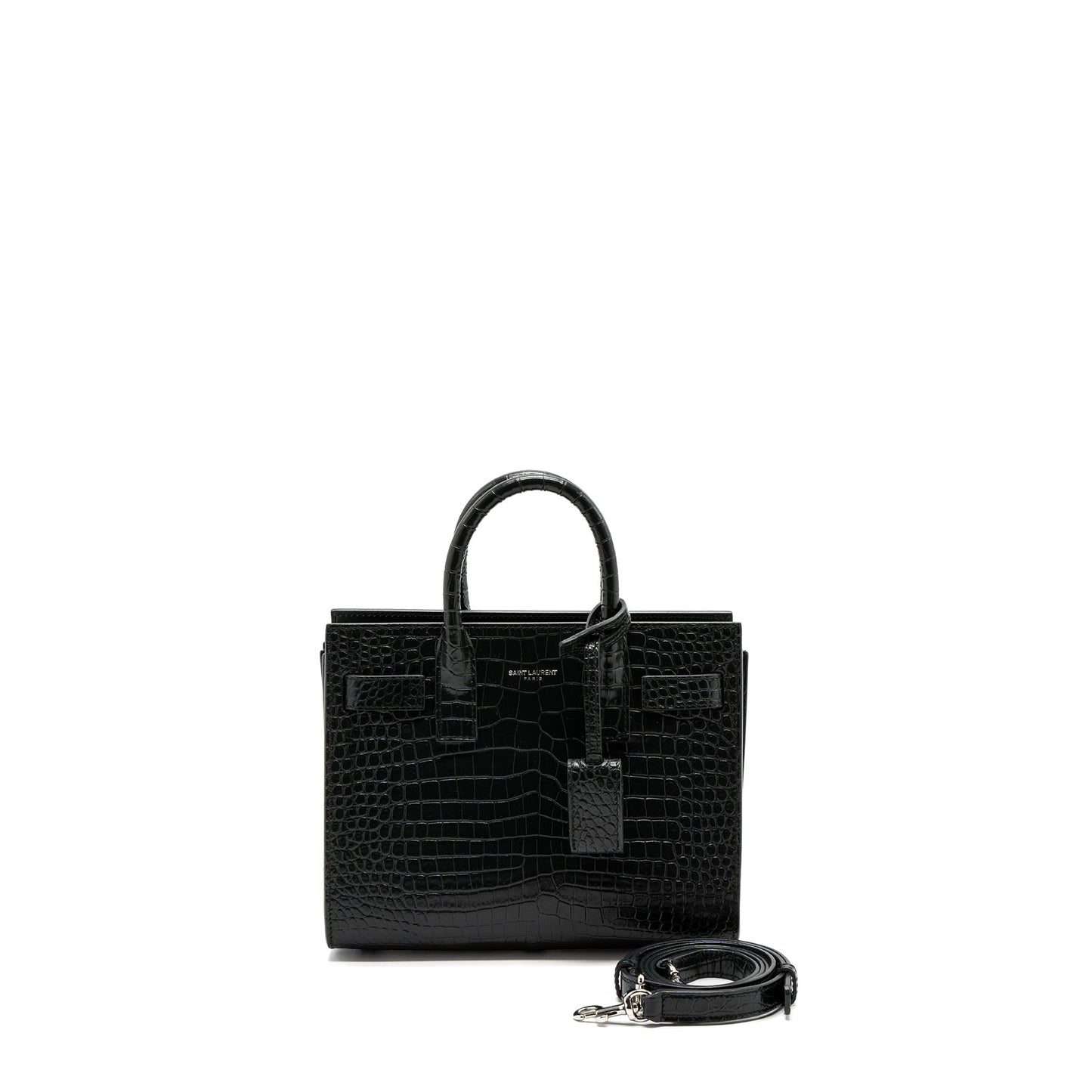 Saint laurent Sac De Jour Nano Crocodile-Embossed calfskin dark green