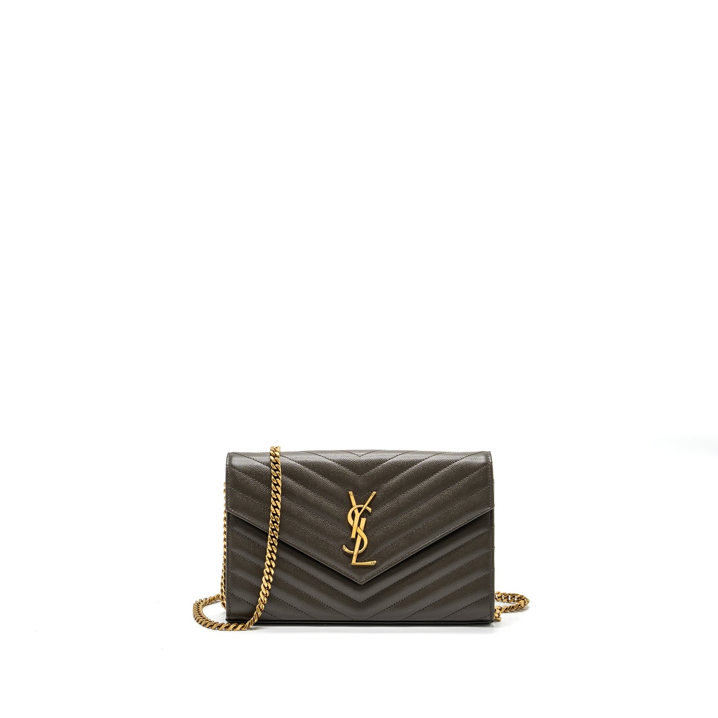 Saint Laurent/ Envelop Chain Purse Grained Calfskin Dark Green