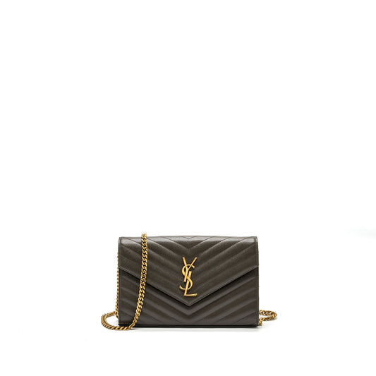 Saint Laurent/ Envelop Chain Purse Grained Calfskin Dark Green