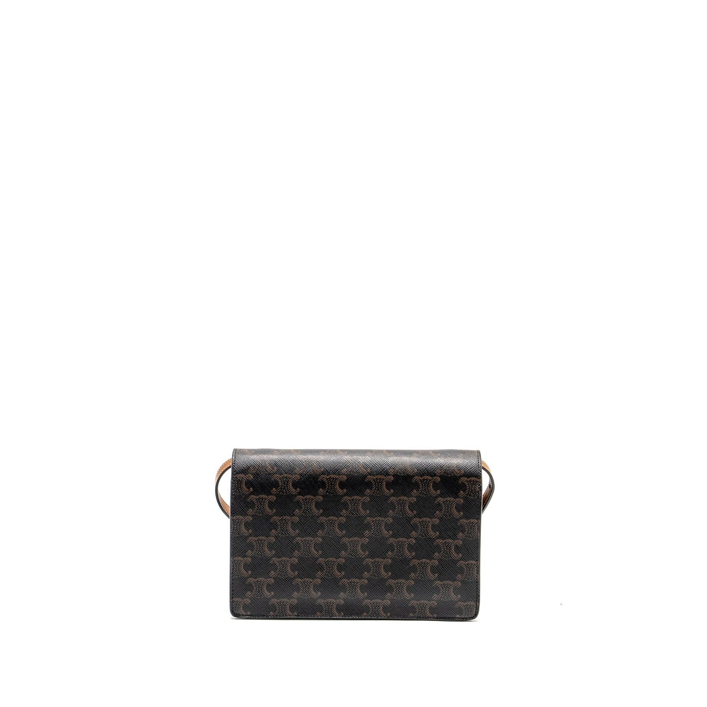 Luxury CELINE Wallet On Strap Triomphe Canvas /Smooth Lambskin Tan