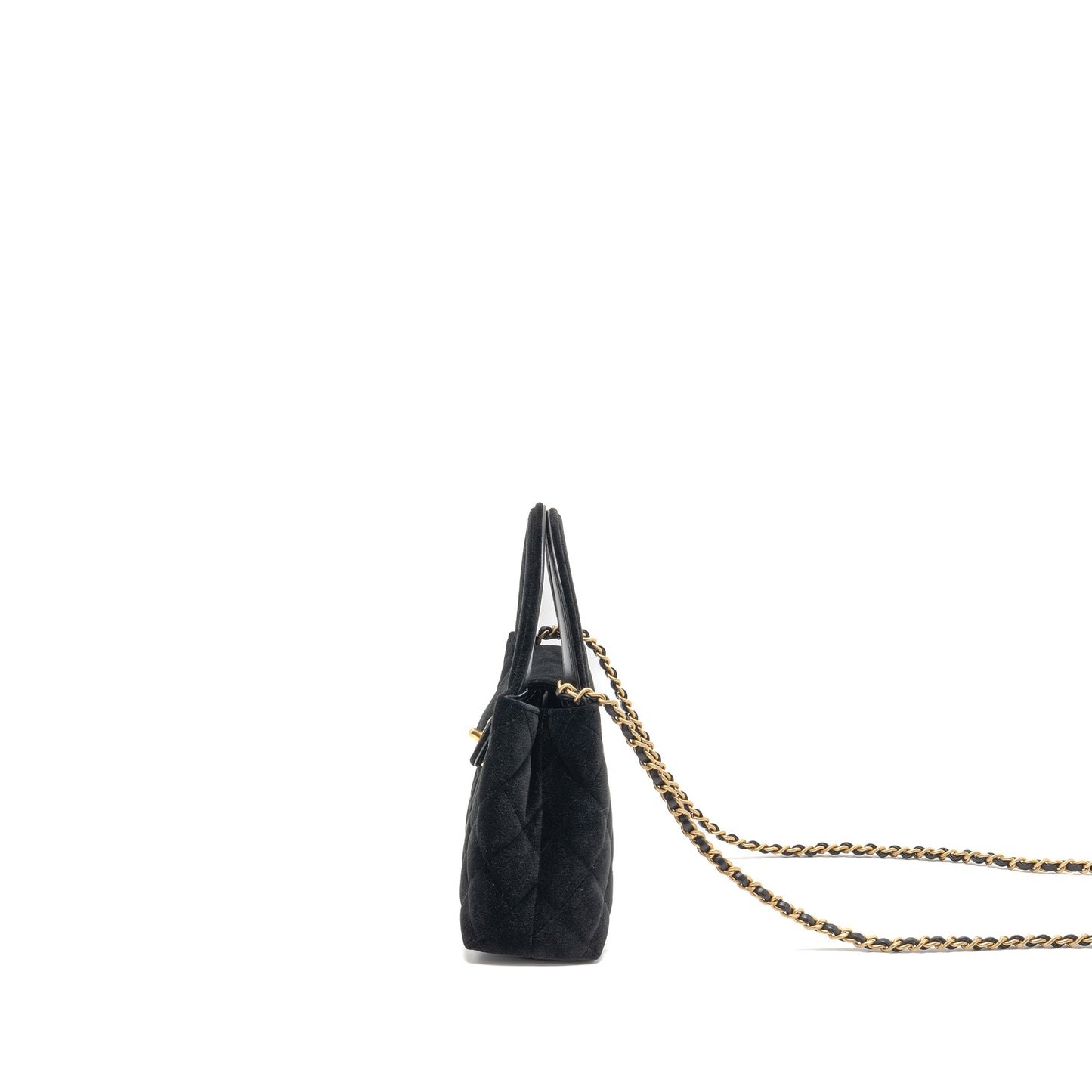 Chanel Mini Kelly Shopping Tote Bag Velvet Black GHW (microchip)