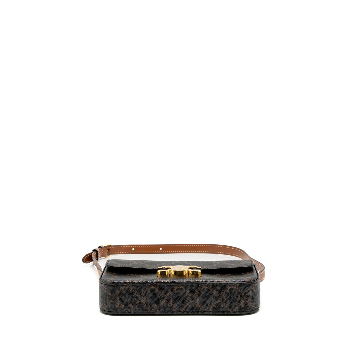 Celine Triomphe Shoudler Purse Triomphe Canvas/Calfskin Tan