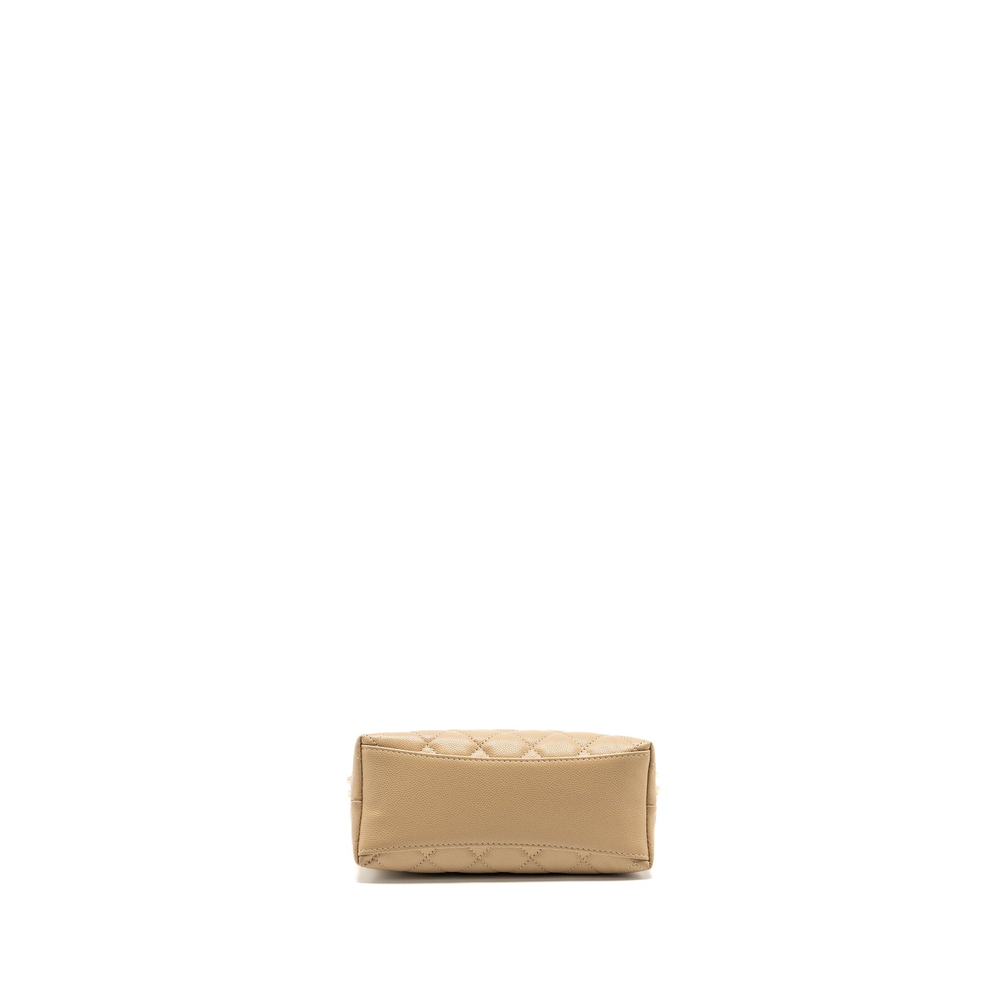Chanel CC Logo Quilted Mini Clutch with Chain Caviar Beige GHW (Microchip)